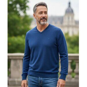 Calvin Klein Extra Fine Merino Sweater Mens XXL Royal Blue V Neck Classic